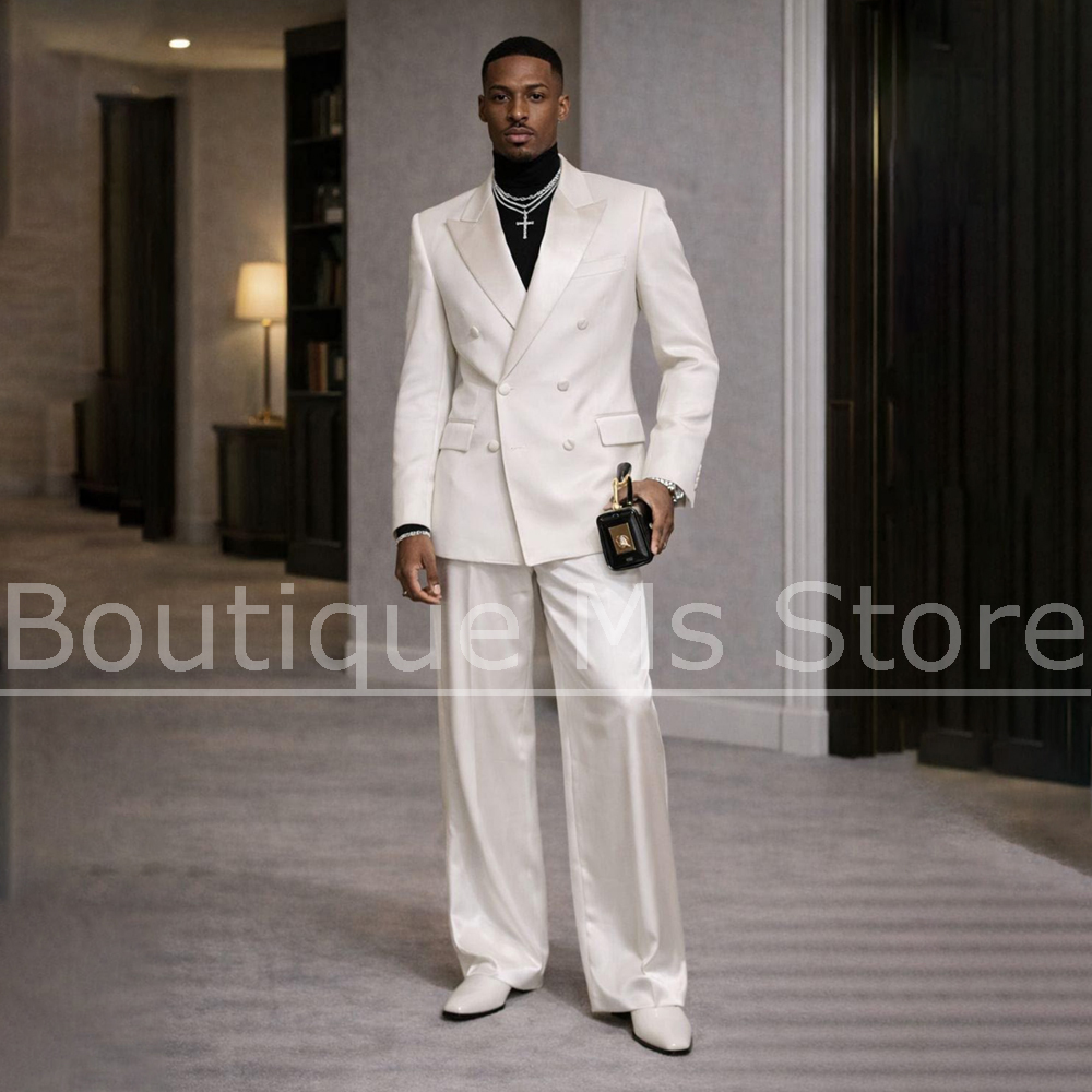 Men Formal Wear Modern - Erkek Beyaz Saten Takım Elbise 2