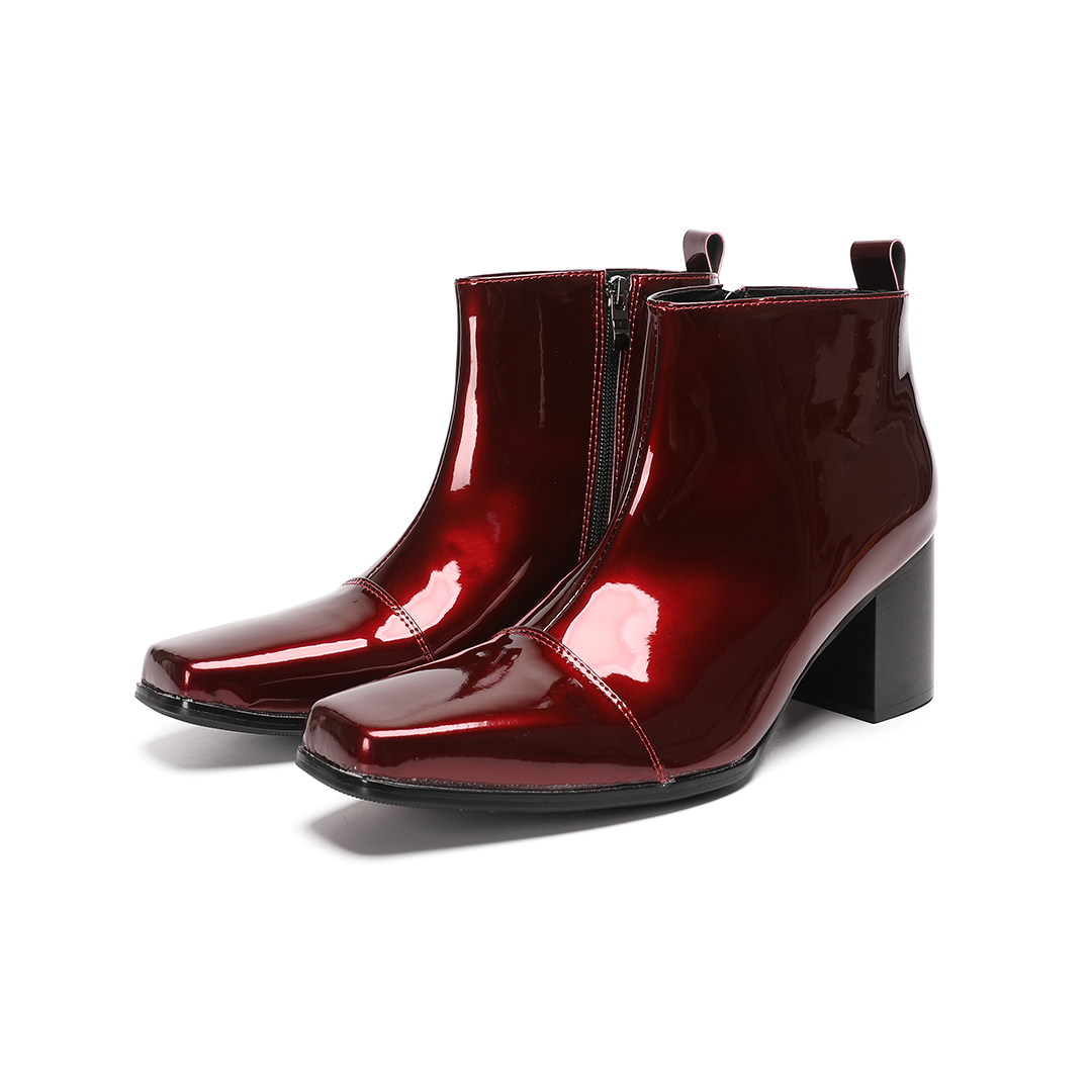 Men Formal Wear With Boots - Erkek Kırmızı Hakiki Deri Yüksek Topuklu
