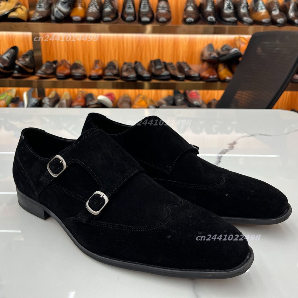 Formal Men Daily Wear Footwear - Çift Metal Tokalı Erkek Monk Loafer